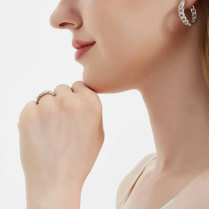 Earrings BERRICLE Woven CZ Medium Hoop Earrings in Sterling Silver 09