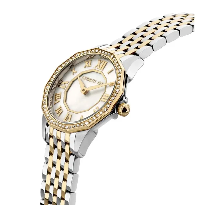 Earrings Cerruti 1881 Jesina Ladies White MOP Dial Stainless Steel Silver Gold Watch Cerruti