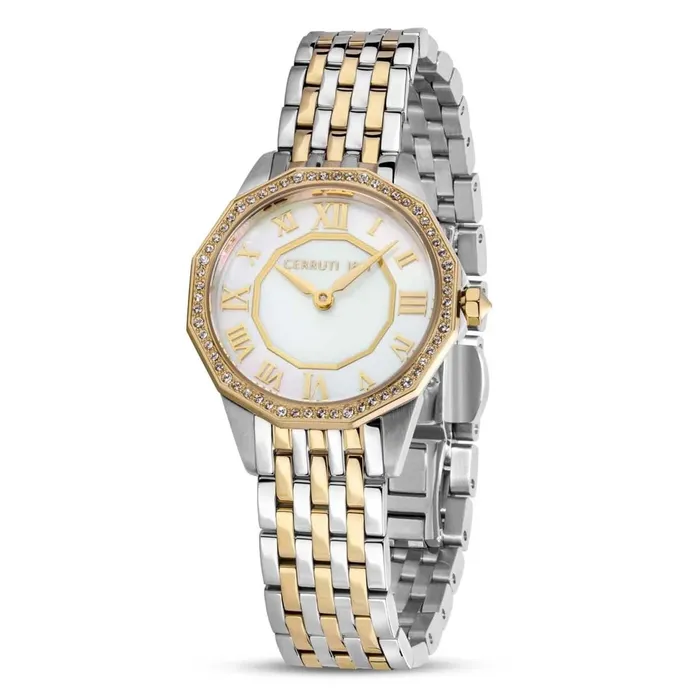 Earrings Cerruti 1881 Jesina Ladies White MOP Dial Stainless Steel Silver Gold Watch Cerruti