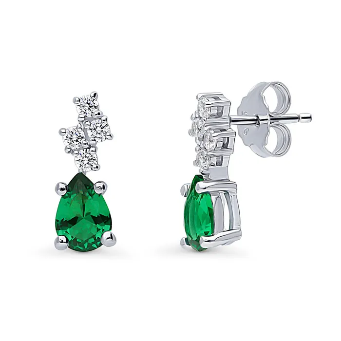 Earrings Cluster Simulated Emerald CZ Stud Earrings in Sterling Silver BERRICLE