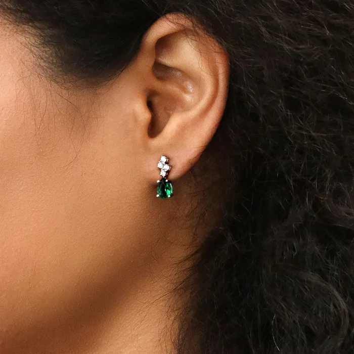 Earrings Cluster Simulated Emerald CZ Stud Earrings in Sterling Silver BERRICLE
