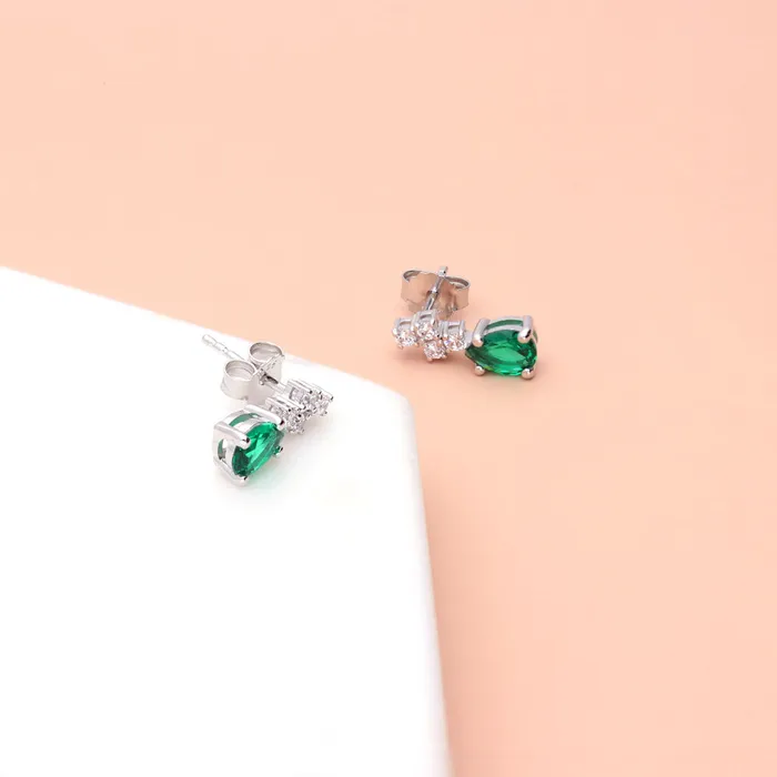 Earrings Cluster Simulated Emerald CZ Stud Earrings in Sterling Silver BERRICLE