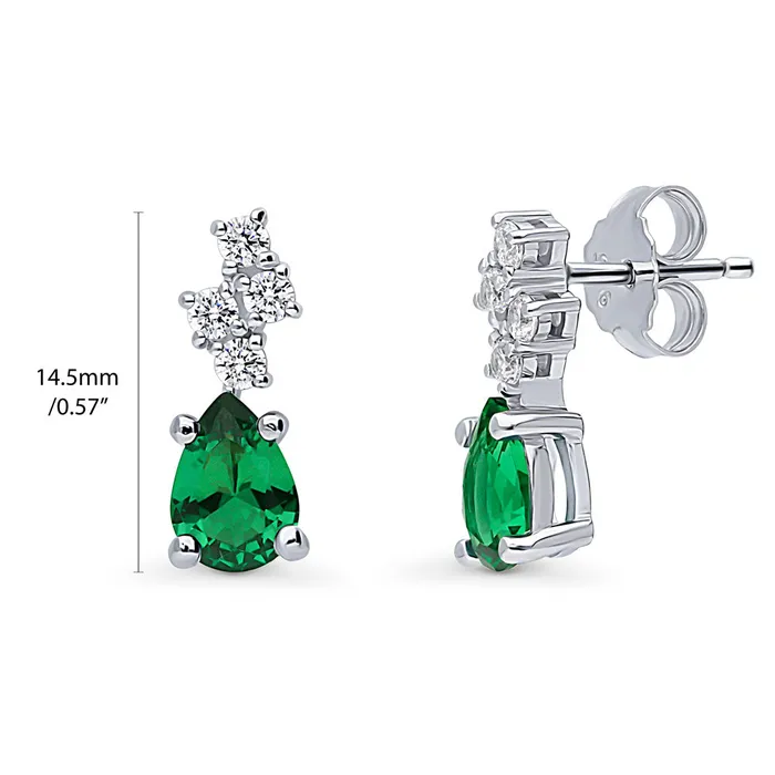 Earrings Cluster Simulated Emerald CZ Stud Earrings in Sterling Silver BERRICLE