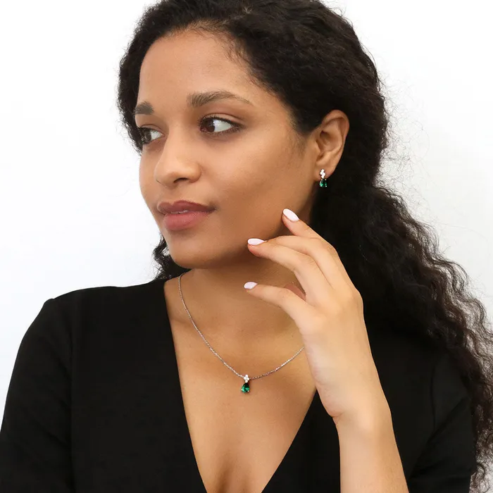 Earrings Cluster Simulated Emerald CZ Stud Earrings in Sterling Silver BERRICLE