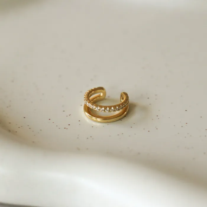 Earrings Ear cuff double zircon Gold HoraceJewelry