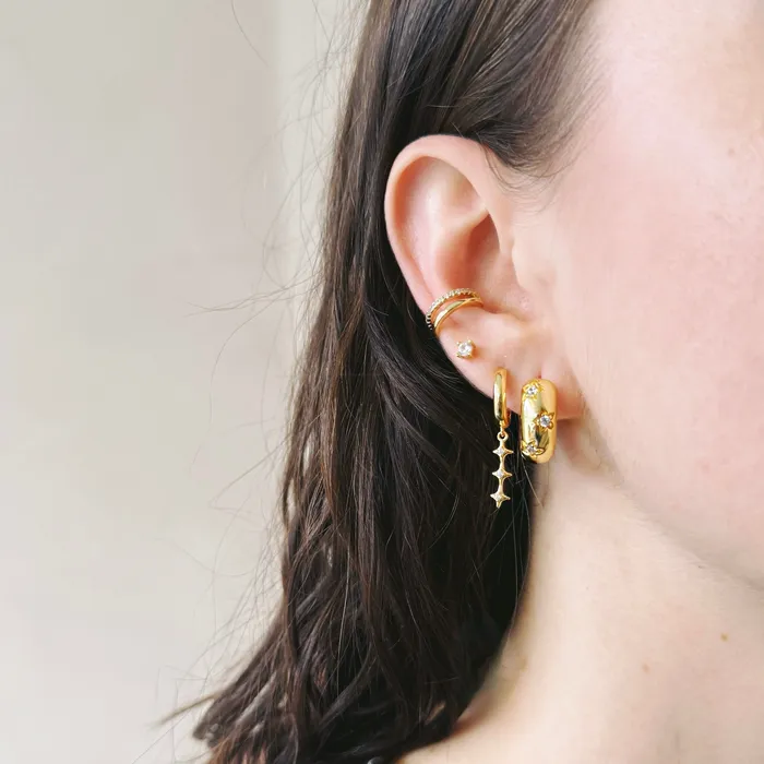 Earrings Ear cuff double zircon Gold HoraceJewelry