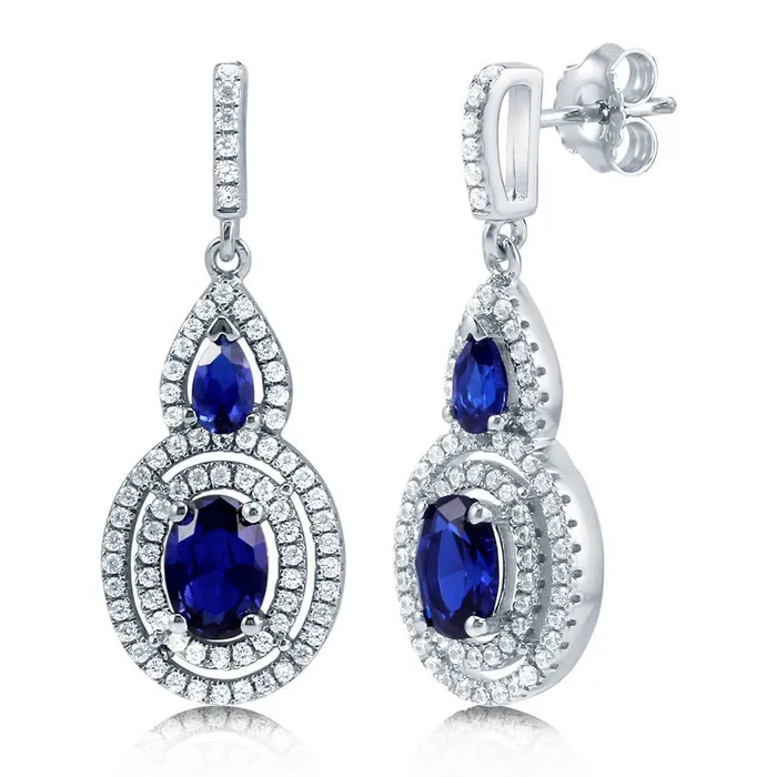 Earrings Halo Simulated Blue Sapphire Oval CZ Earrings in Sterling Silver BERRICLE Earrings Halo Simulated Blue Sapphire Oval CZ Earrings in Sterling Silver BERRICLE