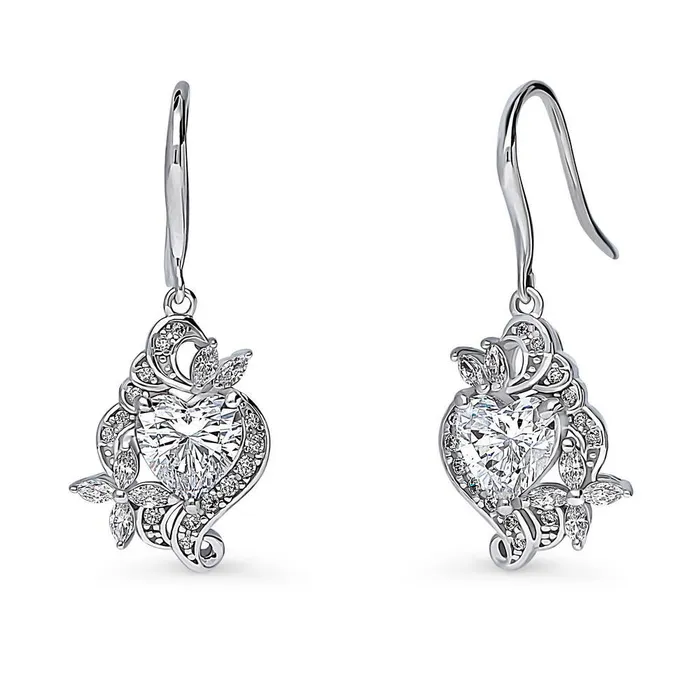 Earrings Heart Flower CZ Fish Hook Earrings in Sterling Silver BERRICLE