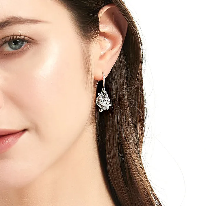 Earrings Heart Flower CZ Fish Hook Earrings in Sterling Silver BERRICLE