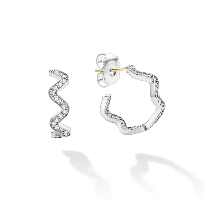 Earrings LAGOS Caviar Spark Wave Diamond Hoop Earrings
