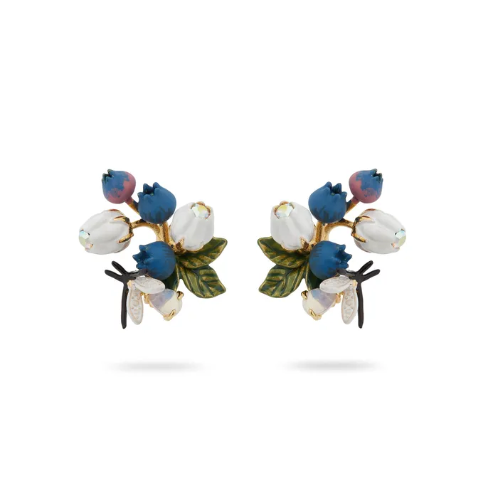 Earrings Les Nereides Les Nereides Blueberry White Flower and Firefly Post Earrings Earrings Les Nereides Les Nereides Blueberry White Flower and Firefly Post Earrings