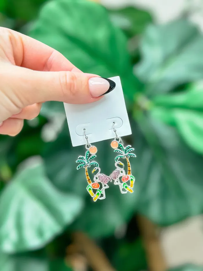 Earrings Palm Flamingo Enamel Dangle Earrings Prep Obsessed MOA
