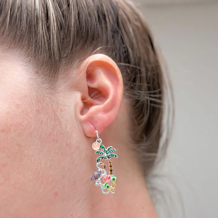 Earrings Palm Flamingo Enamel Dangle Earrings Prep Obsessed MOA