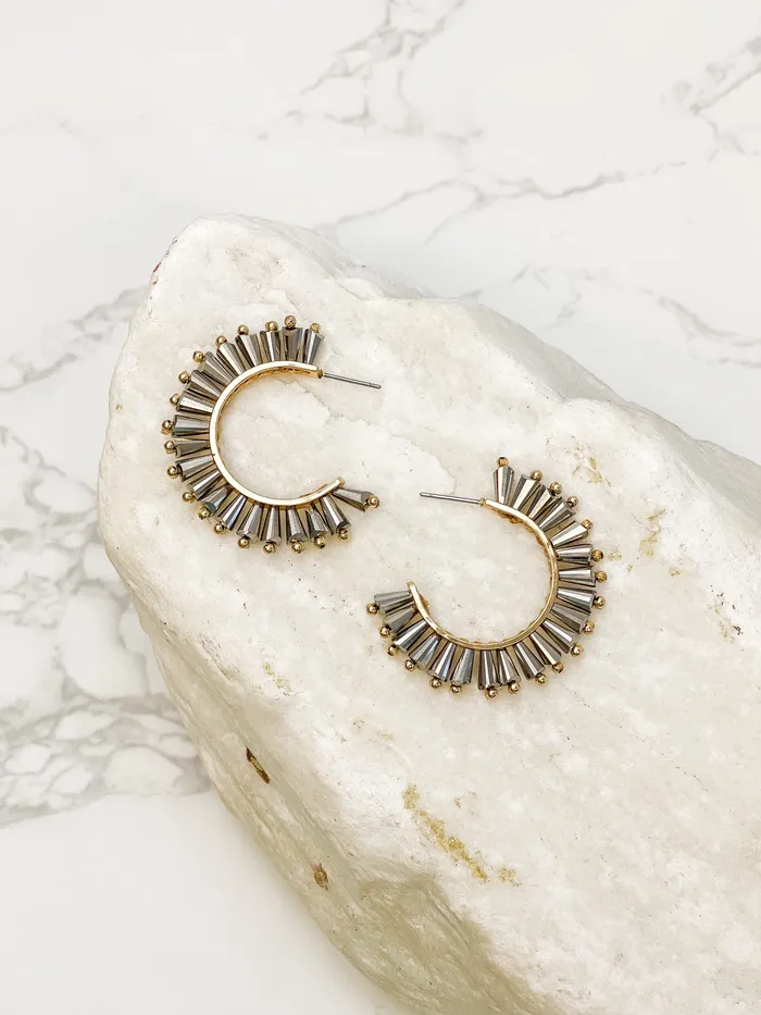 Earrings Prep Obsessed CT Beaded Burst Hoop Earrings Pewter