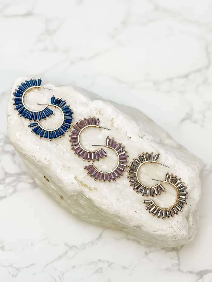 Earrings Prep Obsessed CT Beaded Burst Hoop Earrings Pewter