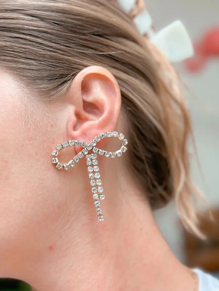 Earrings Prep Obsessed ESS Rhinestone Bow Statement Earrings