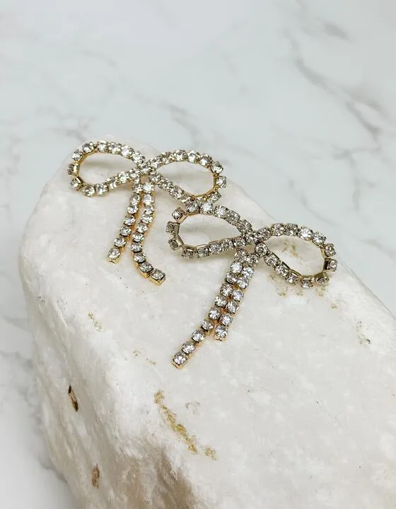 Earrings Prep Obsessed ESS Rhinestone Bow Statement Earrings