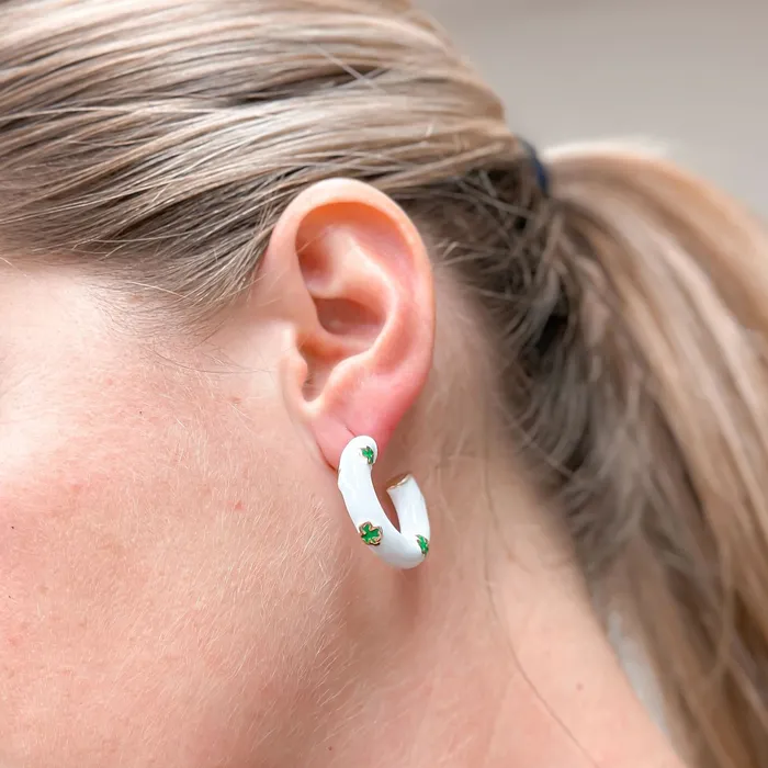 Earrings Prep Obsessed ESS Shamrock Enamel Hoop Earrings White