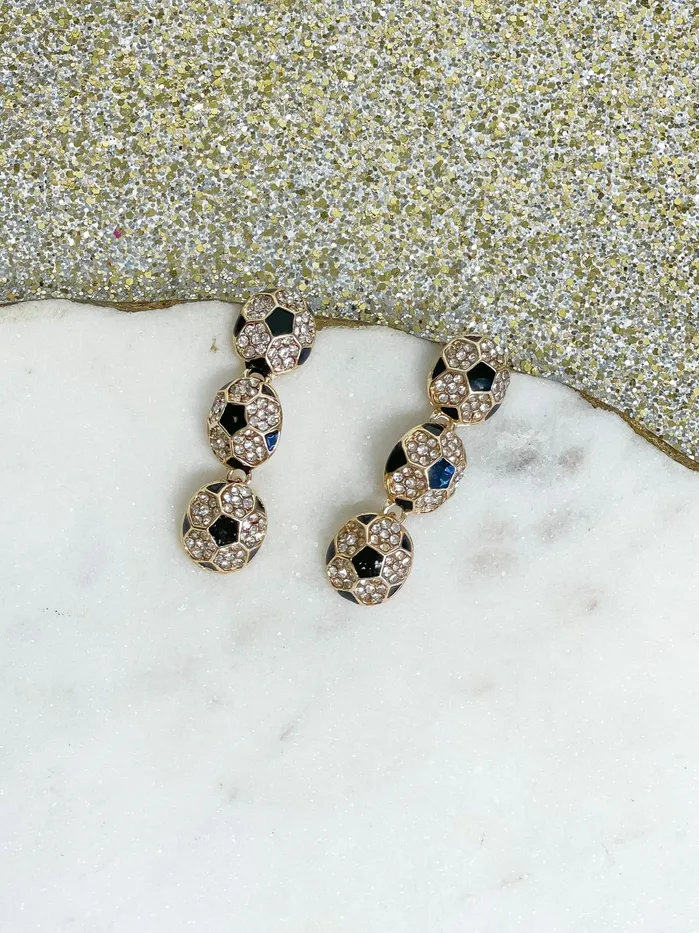 Earrings Prep Obsessed PR Sporty Rhinestone Trio Dangle Earrings Soccer