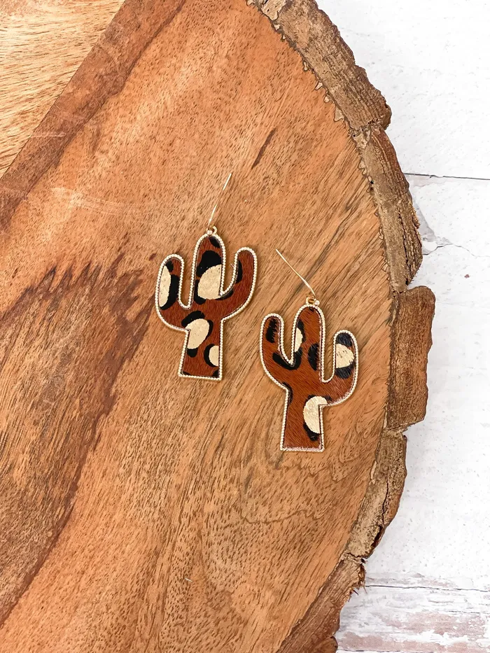 Earrings Prep Obsessed RNK Textured Gold Metallic Cactus Dangle Earrings in Brown Earrings Prep Obsessed RNK Textured Gold Metallic Cactus Dangle Earrings in Brown