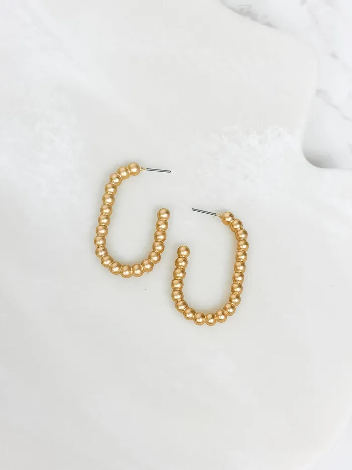 Earrings Prep Obsessed TJ Matte Ball Oval Hoop Earrings Gold