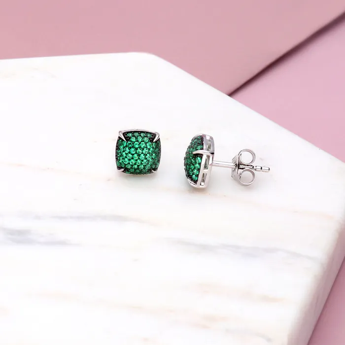 Earrings Square CZ Stud Earrings in Sterling Silver BERRICLE