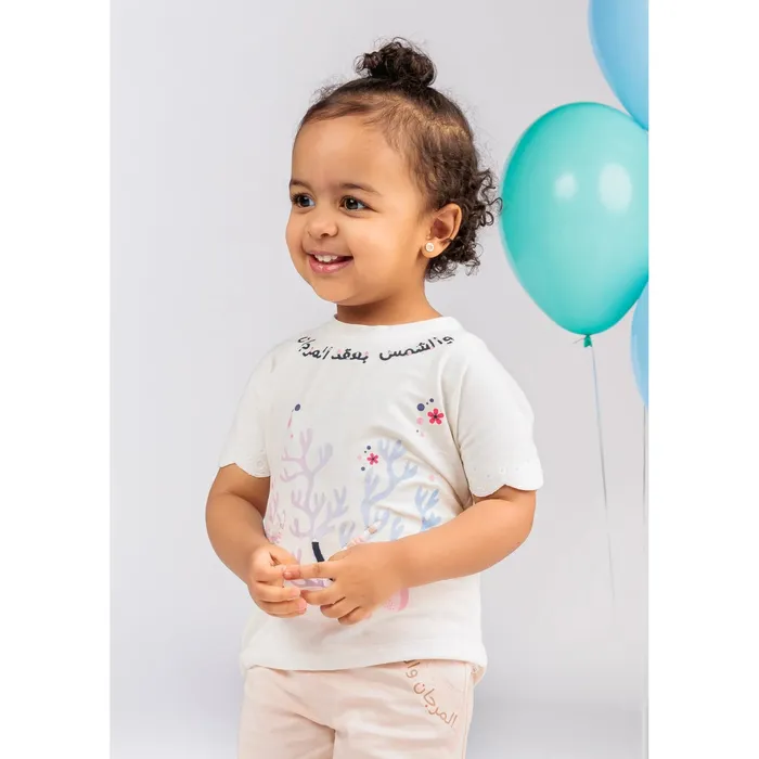 Ein Ghein Kids Ein Ghein Kids Baby Girls Top White with Navy Colored Embroidery with Necklace Necklaces