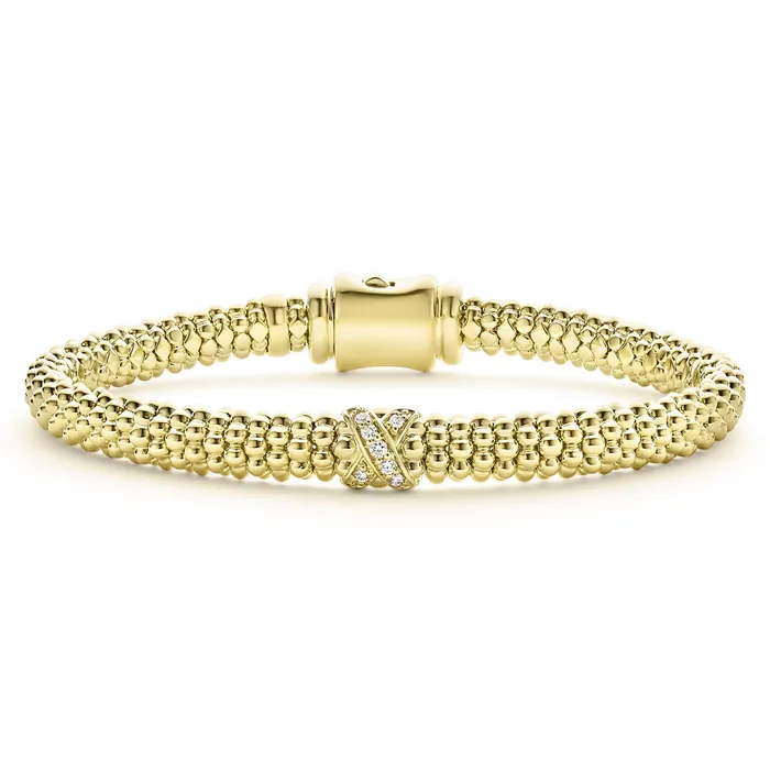 Embrace 18K Gold X Diamond Caviar Bracelet 6mm LAGOS Bracelets