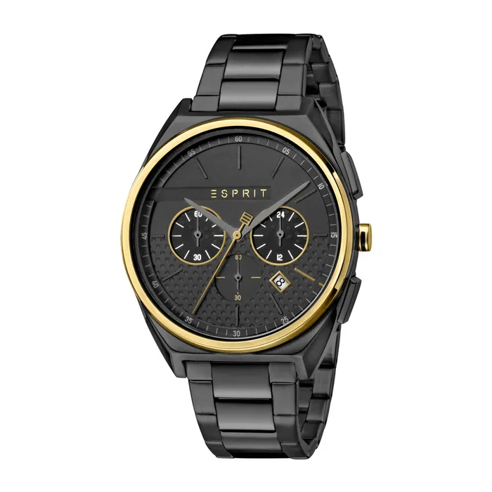 Esprit Mens Black PVD Stainless Steel Watch Golden Bezel Black Dial Bracelet Esprit Bracelets Esprit Mens Black PVD Stainless Steel Watch Golden Bezel Black Dial Bracelet Esprit Bracelets