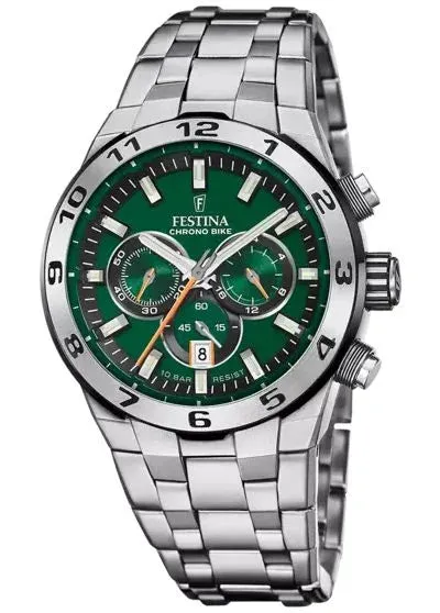 Festina Bracelets Festina Chrono Bike Gents Green Dial Stainless Steel Bracelet Watch Festina Bracelets Festina Chrono Bike Gents Green Dial Stainless Steel Bracelet Watch