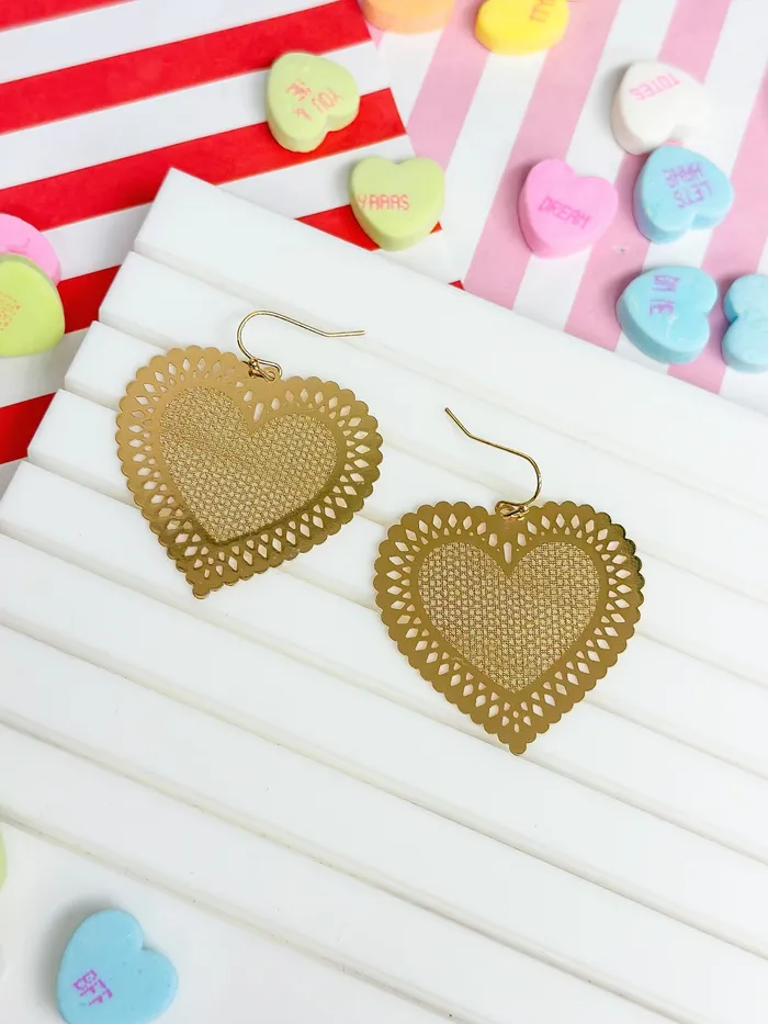 Filigree Heart Dangle Earrings Gold Prep Obsessed RNK Earrings