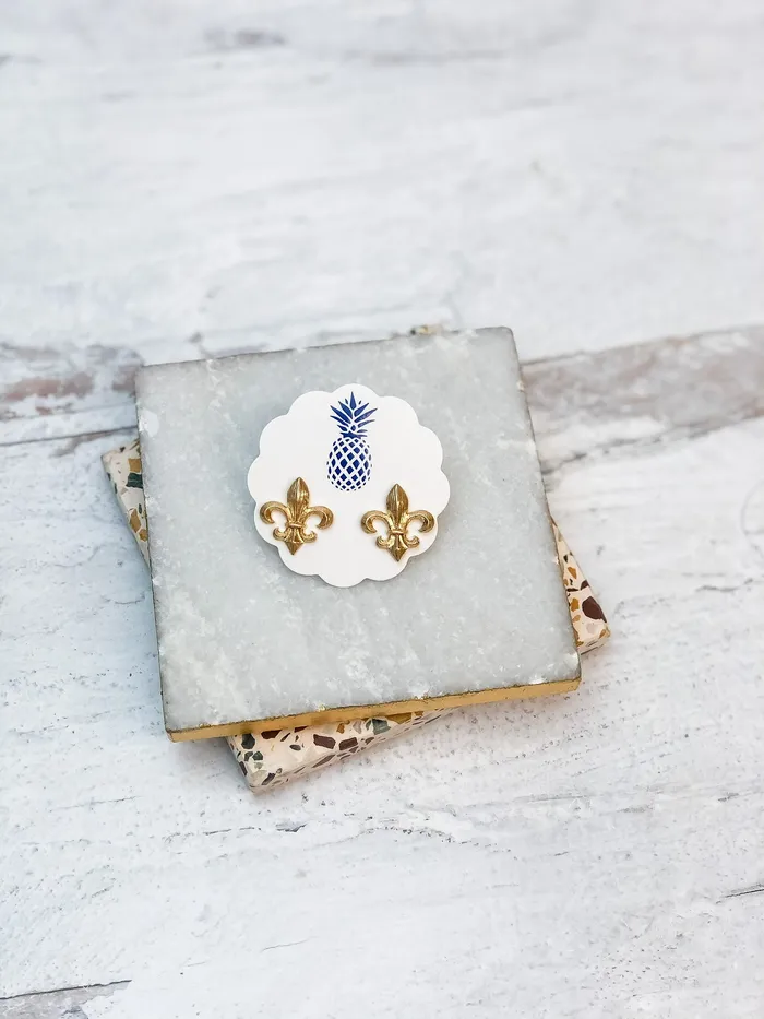 Fleur de Lis Stud Earrings Gold Prep Obsessed RNK Earrings