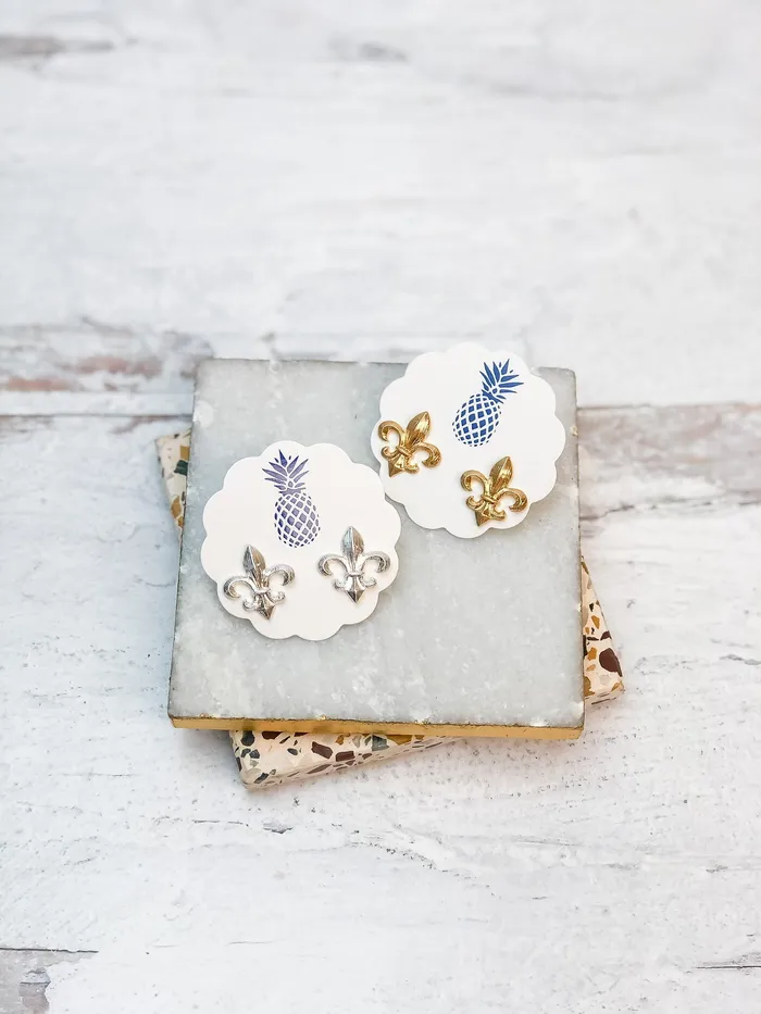 Fleur de Lis Stud Earrings Gold Prep Obsessed RNK Earrings