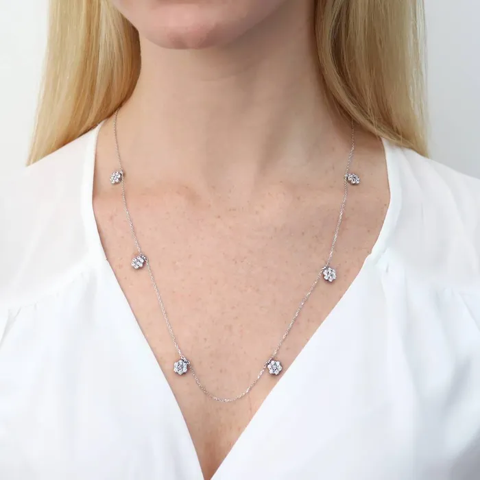 Flower CZ Station Necklace in Sterling Silver BERRICLE Necklaces