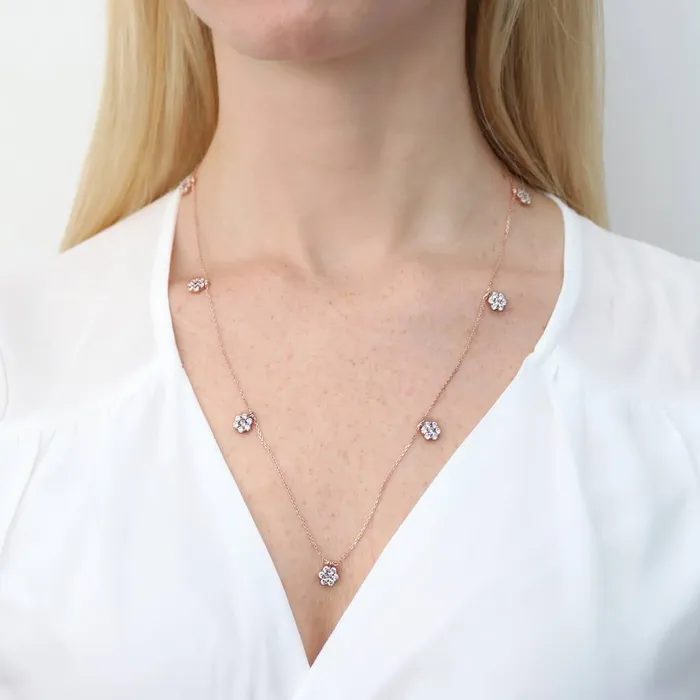 Flower CZ Station Necklace in Sterling Silver BERRICLE Necklaces
