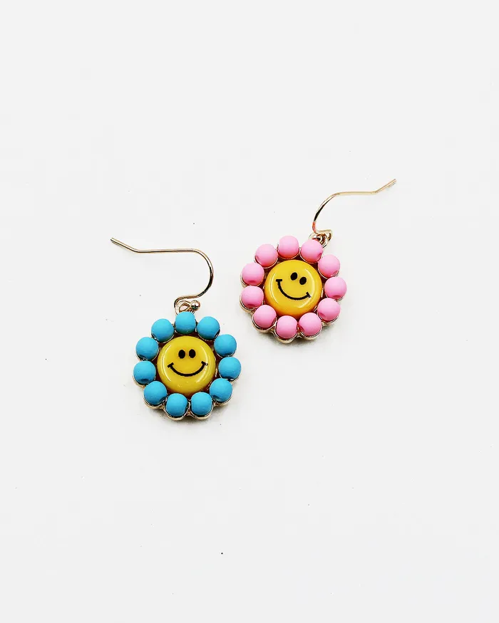 Flower Dangle Earrings with Smily Face CHECK20241 Earrings