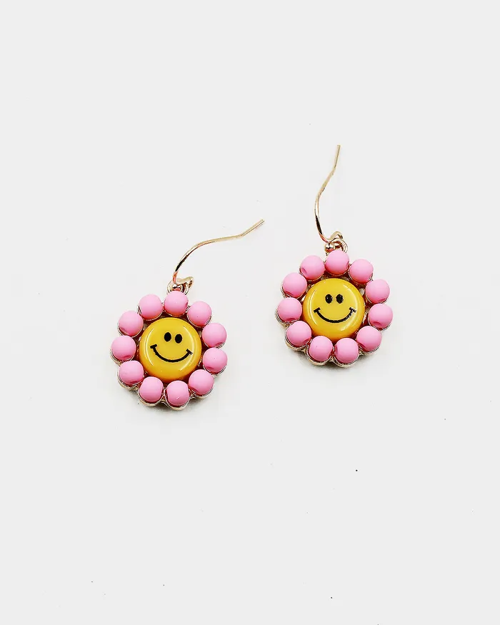 Flower Dangle Earrings with Smily Face CHECK20241 Earrings Flower Dangle Earrings with Smily Face CHECK20241 Earrings