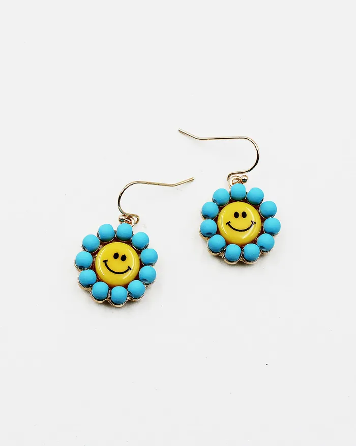 Flower Dangle Earrings with Smily Face CHECK20241 Earrings Flower Dangle Earrings with Smily Face CHECK20241 Earrings