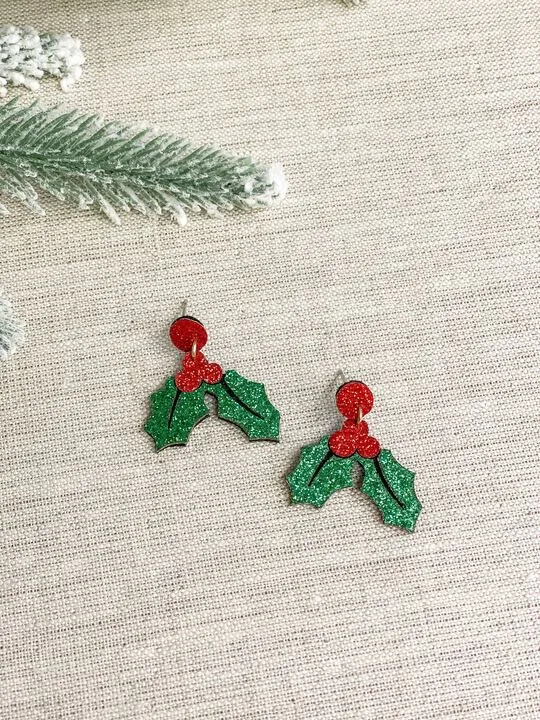 Glitter Holly Dangle Earrings Prep Obsessed PR Earrings