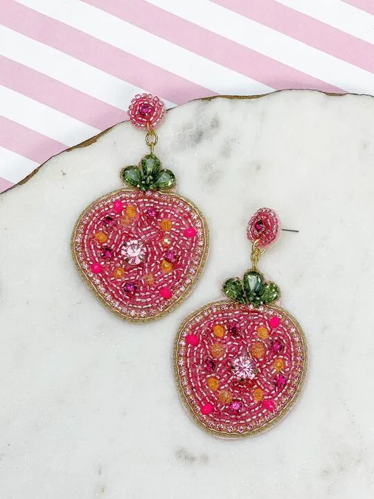 Glitzy Jewel Strawberry Beaded Dangle Earrings Prep Obsessed TI Earrings
