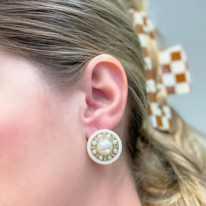 Glitzy Pearl Medallion Post Earrings Prep Obsessed JJ Earrings