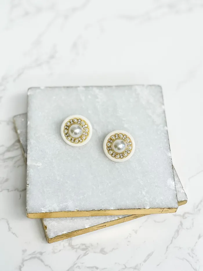 Glitzy Pearl Medallion Post Earrings Prep Obsessed JJ Earrings