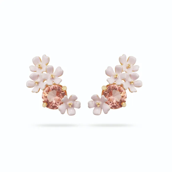 Les Nereides Earrings Les Nereides Verbena Flower and Round Stone Post Earrings Les Nereides Earrings Les Nereides Verbena Flower and Round Stone Post Earrings