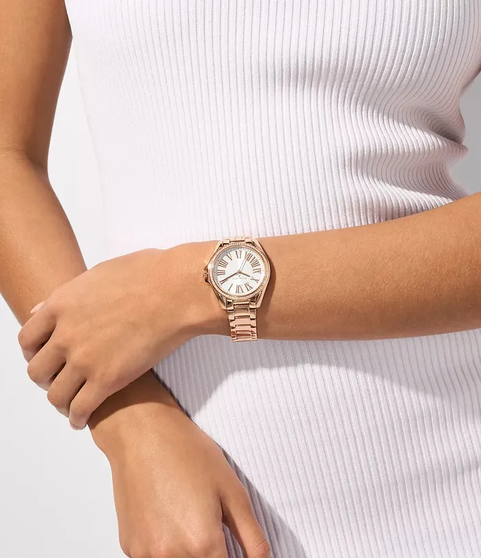 Michael Kors Kacie Ladies ThreeHand Rose GoldTone Stainless Steel Watch Michael Kors Earrings