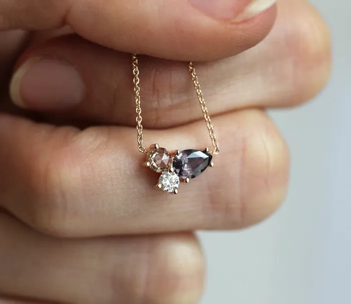 Murphy Diamond and Sapphire Cluster Necklace Capucinne Necklaces