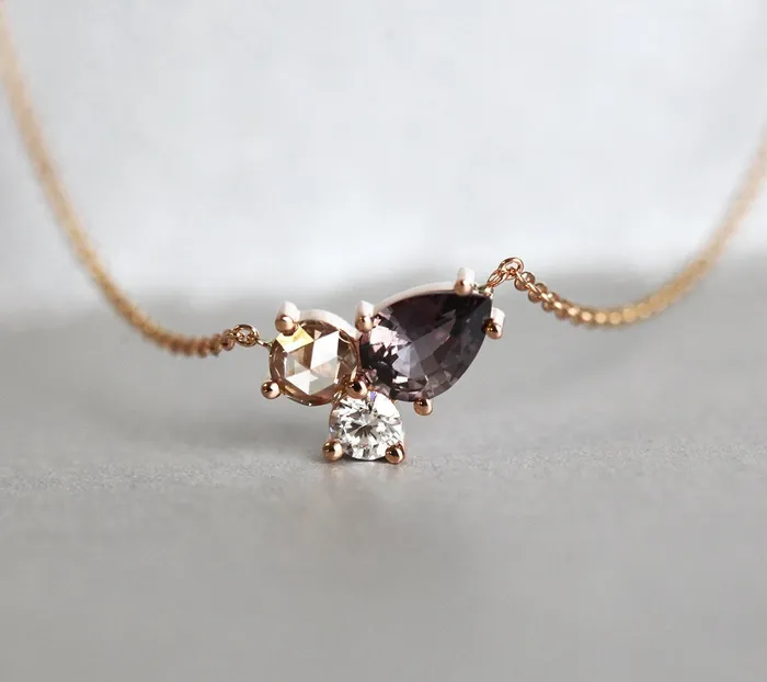 Murphy Diamond and Sapphire Cluster Necklace Capucinne Necklaces