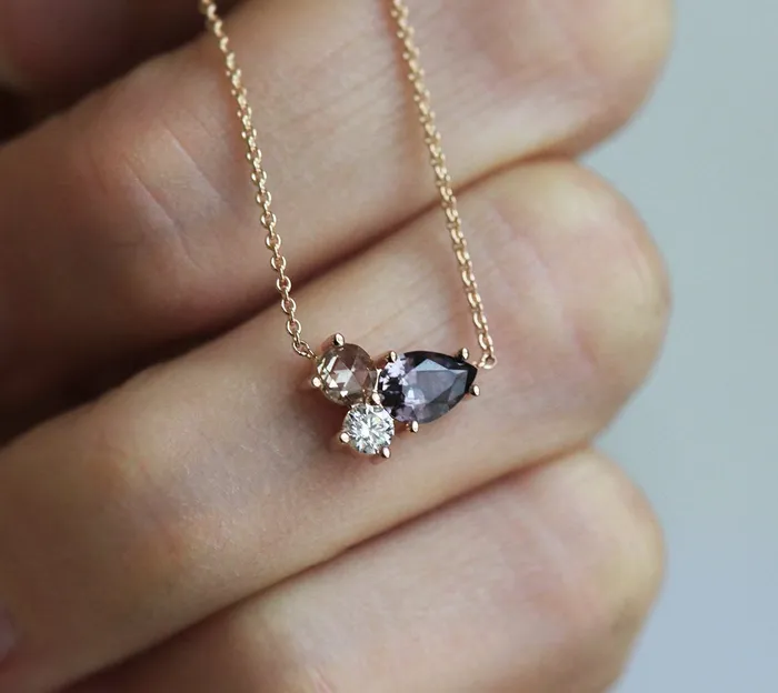 Murphy Diamond and Sapphire Cluster Necklace Capucinne Necklaces