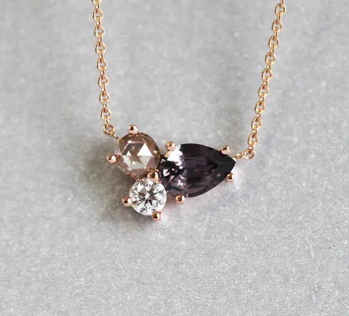 Murphy Diamond and Sapphire Cluster Necklace Capucinne Necklaces