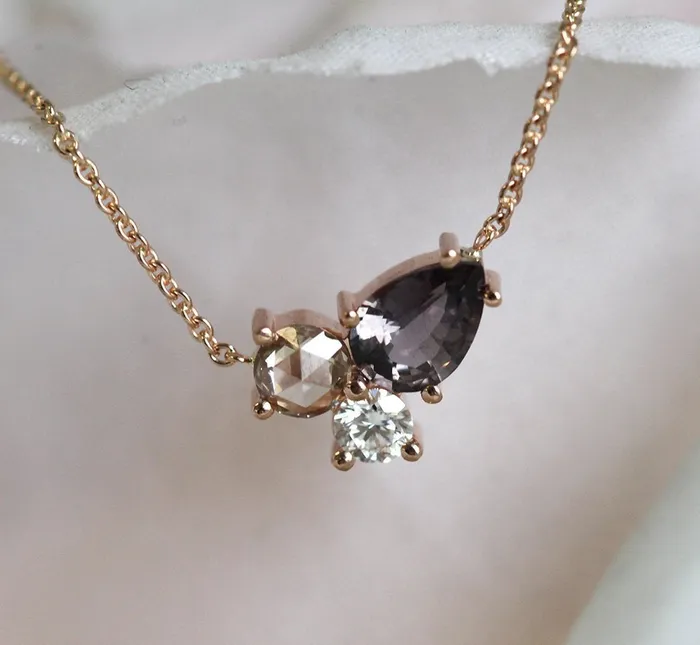 Murphy Diamond and Sapphire Cluster Necklace Capucinne Necklaces