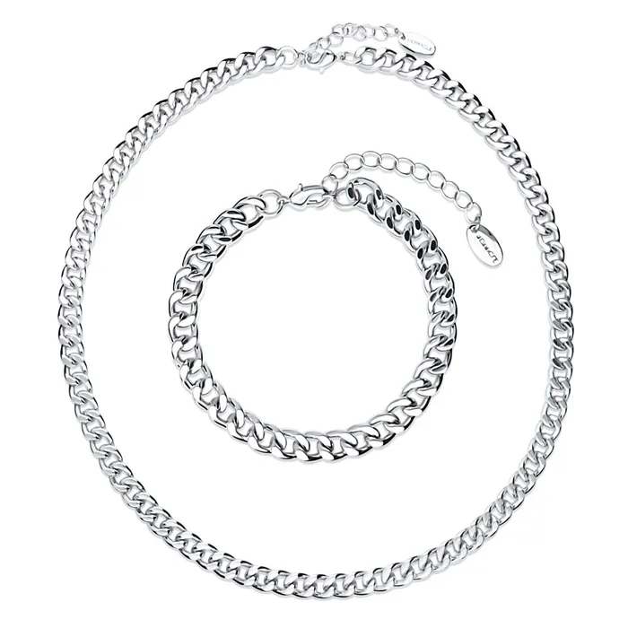 Necklaces BERRICLE Curb Chain Bracelet and Necklace in SilverTone 2 Piece